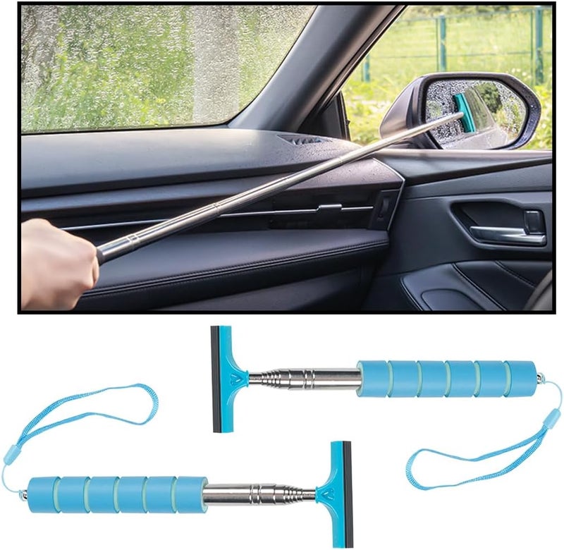 Bittwee 2PCS Car Side Mirror Squeegee, Retractable Auto Rearview Mirror Wiper, All-Purpose Window Squeegee for Cleaning Shower Glass Door, Vehicle Accessories Universal for SUV Truck RV（Blue） - Image 1